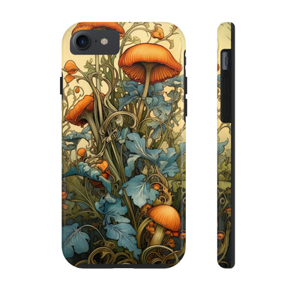 Vintage Mushroom iPhone Case Floral Aesthetic Art Nouveau Retro Phone Tough Case iPhone 14 Plus 13 12 7 8 SE Hippie Boho Style