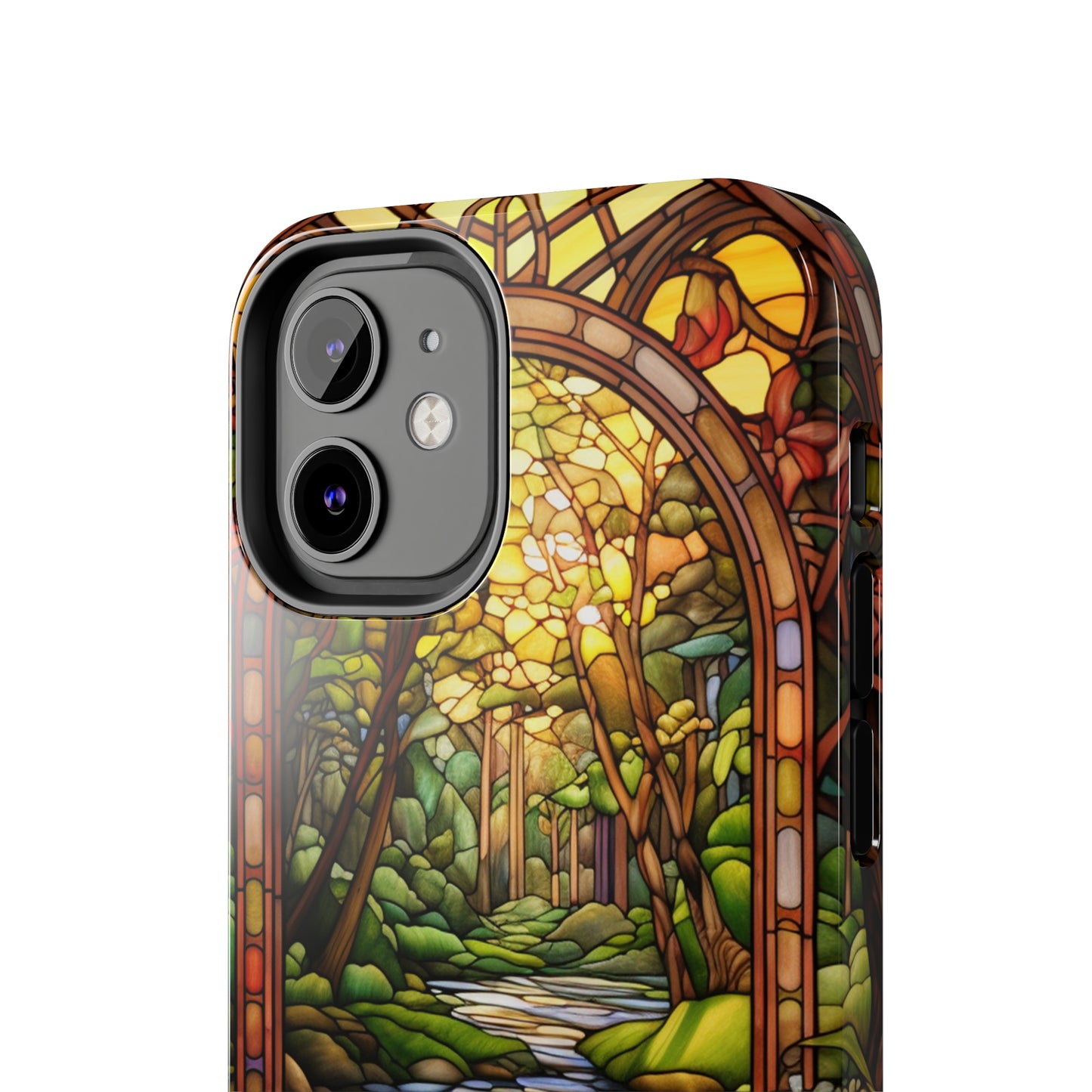 Stained Glass Stone Bridge and River Phone Case: Floral Art Nouveau Design | Bohemian Elegance for iPhone 14 Pro Max, iPhone 14 Plus