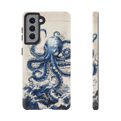 Vintage Japanese Art Style Blue Octopus and Waves Phone Cover