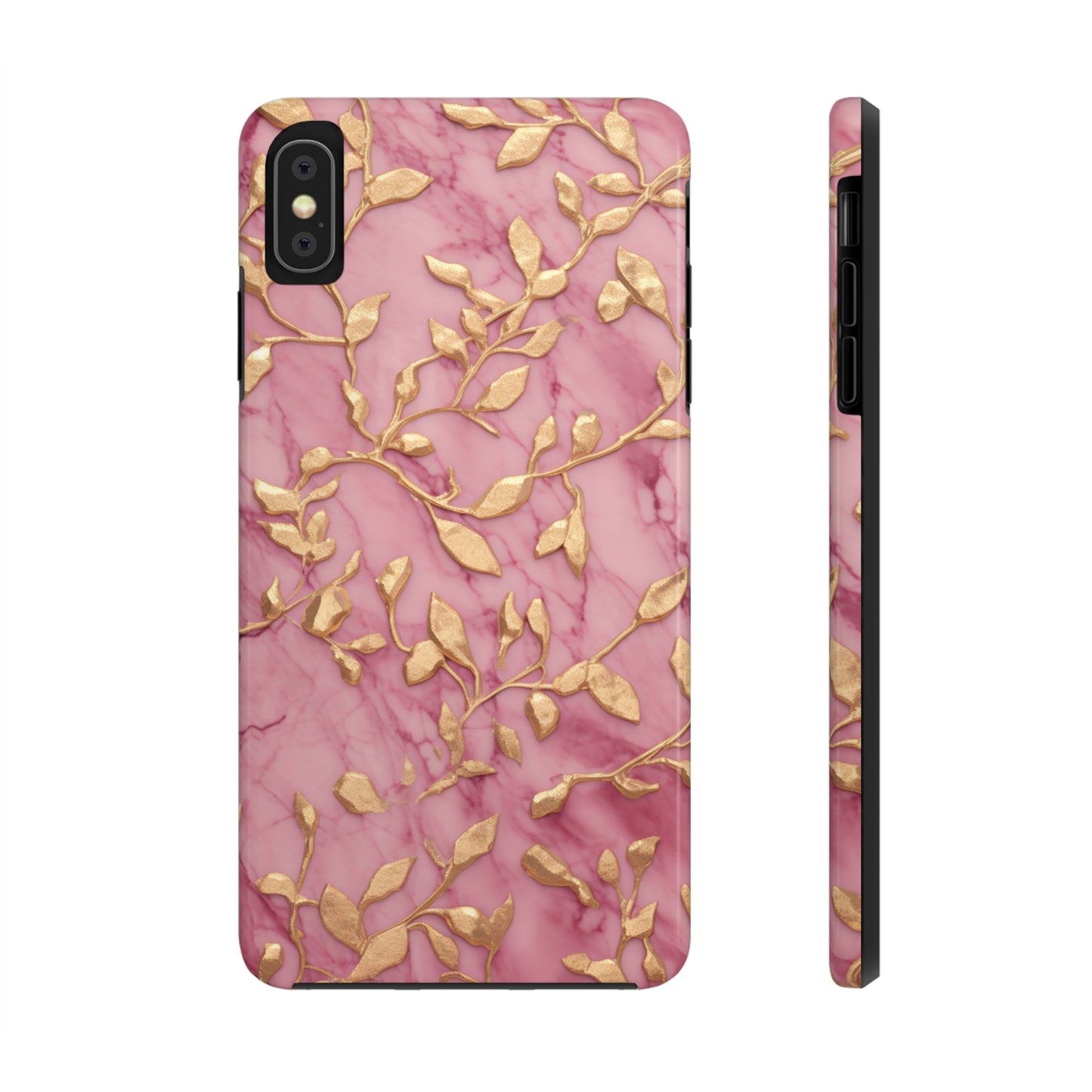 iPhone 14 Case Alluring Elegance: Pink & Gold Leaf Tough iPhone Case