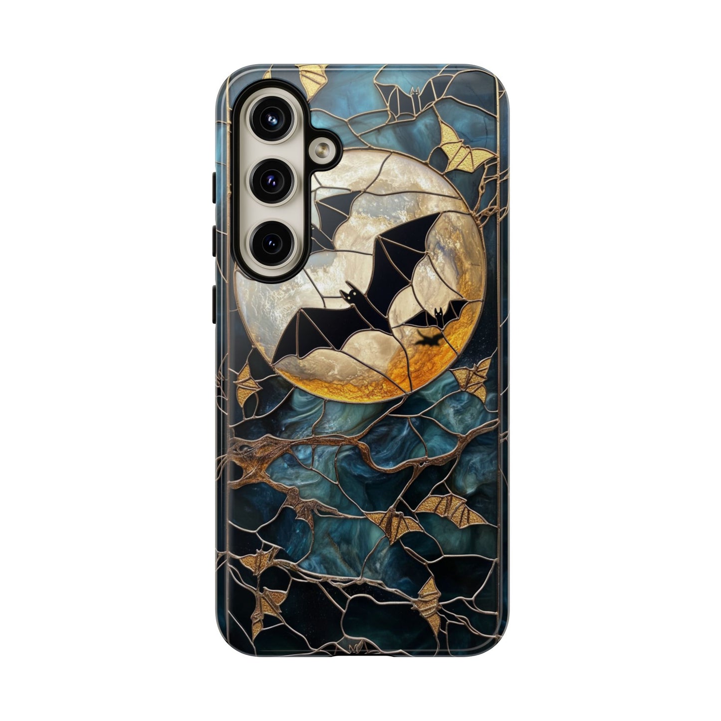 Halloween Phone Case Bats Stained Glass Style Spooky Moon Phone Cover