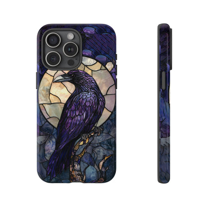 Halloween Phone Case Purple Raven Stained Glass Style Spooky Moon Phone Cover