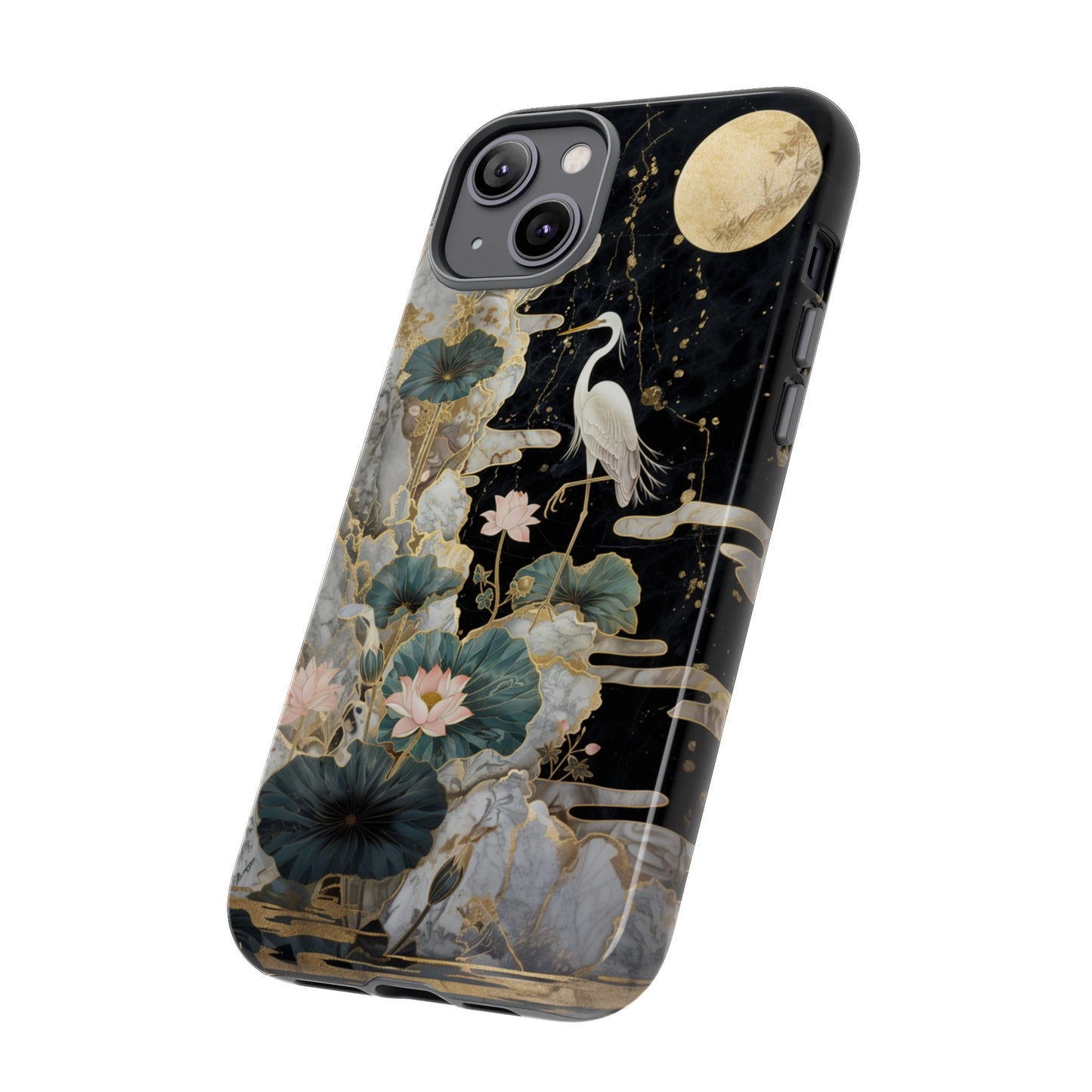 Heron and Moon Floral Zen Art Phone Case