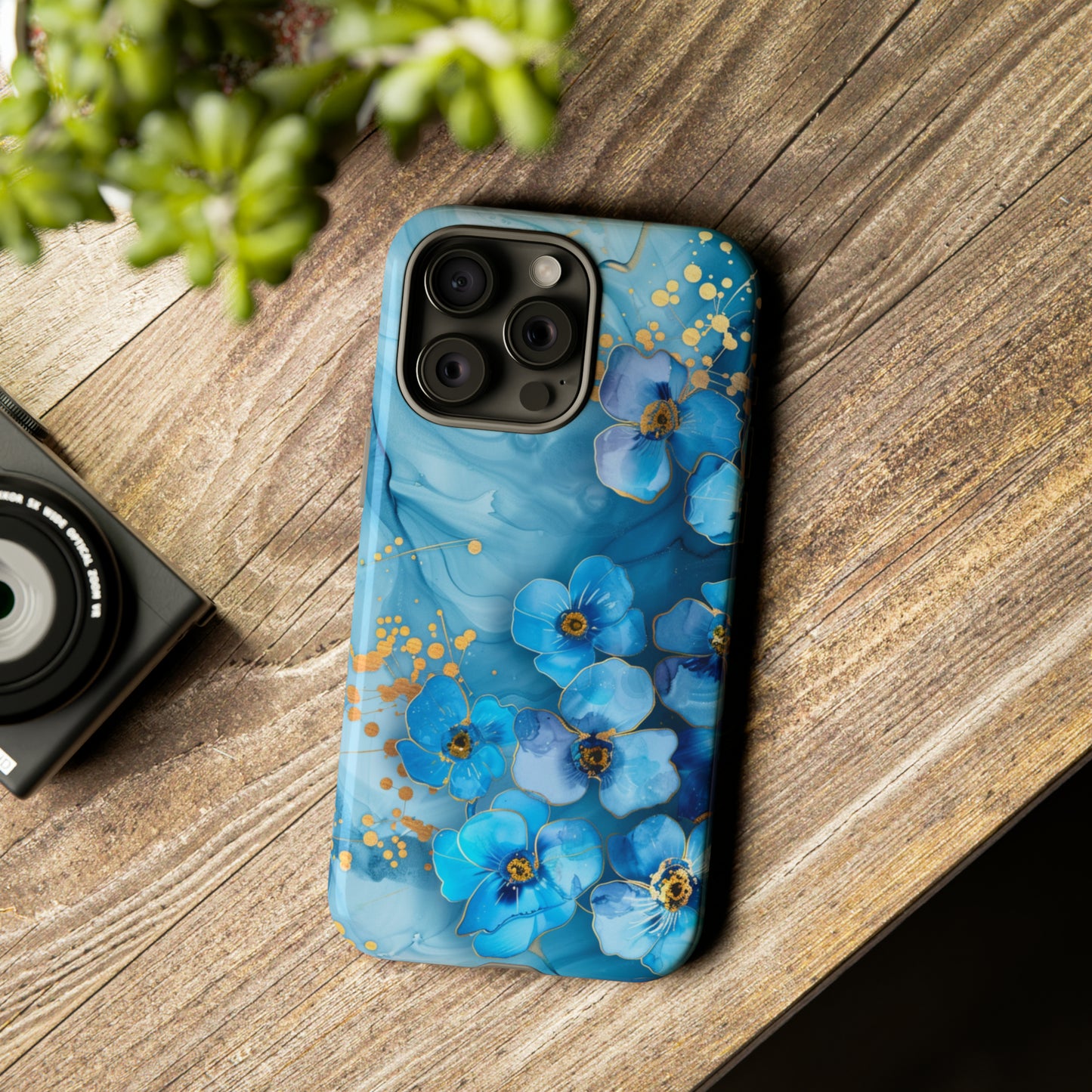 Forget Me Nots Gold Color Splash Floral Design Phone Case