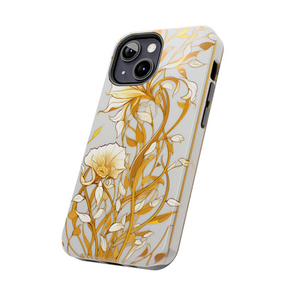 Gold floral Elegance: Art Deco Stained Glass iPhone Case | Vintage Glamour & Modern Protection for iPhone Models 11 through 14 Pro Max