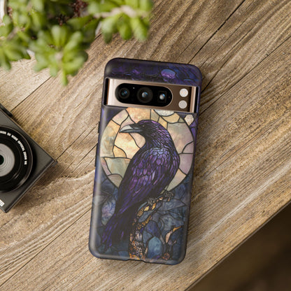 Halloween Phone Case Purple Raven Stained Glass Style Spooky Moon Phone Cover