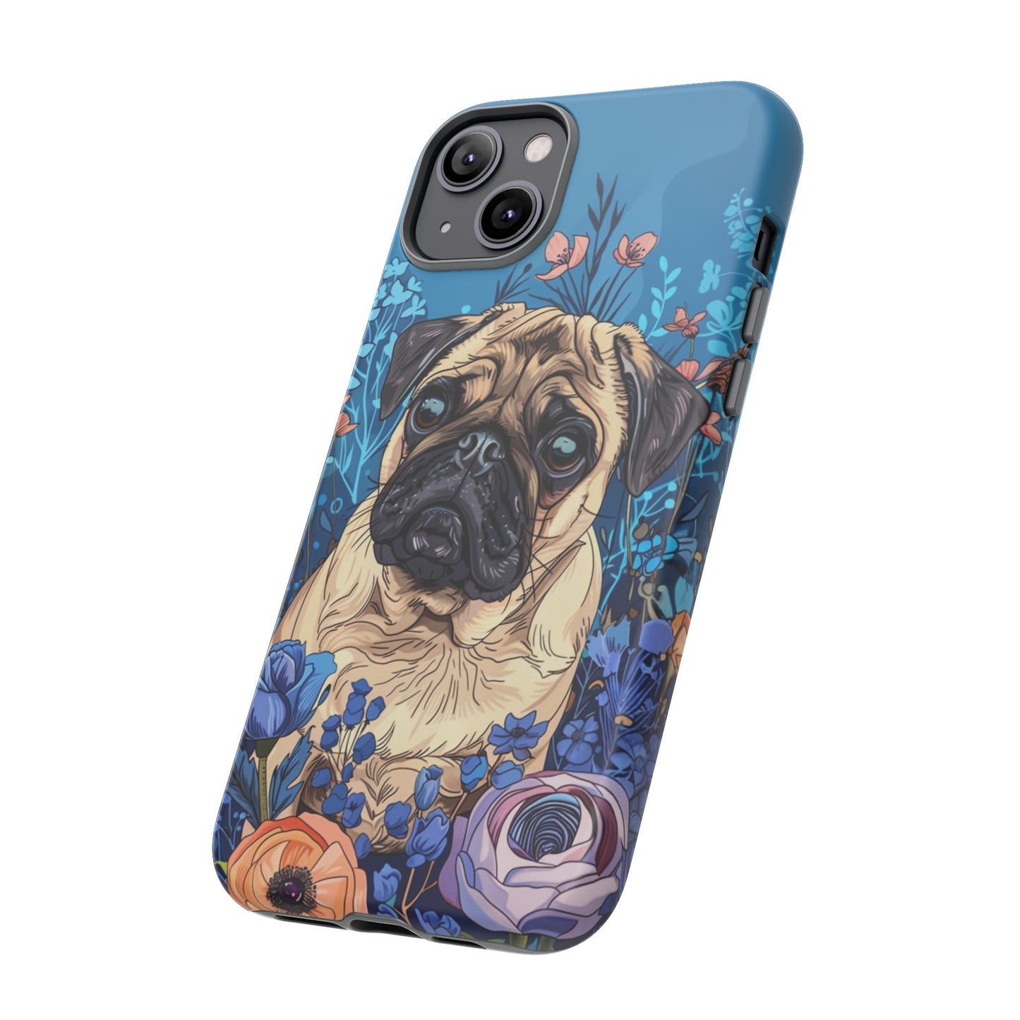 Cute Pug Dog Blue Floral Design Phone Case