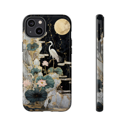 Heron and Moon Floral Zen Art Phone Case