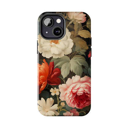 Vintage Floral Aesthetic Phone Tough Case | Antique Elegance for iPhone 11, 12, 13, 14