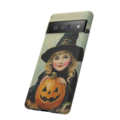 Vintage Halloween Card Witch and Jack-o'-lantern Phone Cover