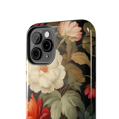 Vintage Floral Aesthetic Phone Tough Case | Antique Elegance for iPhone 11, 12, 13, 14