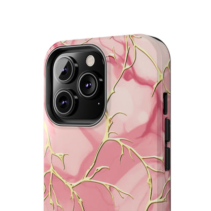 iPhone Elegance Unveiled: Pink & Gold Leaf Marble | Premium Tough iPhone Case