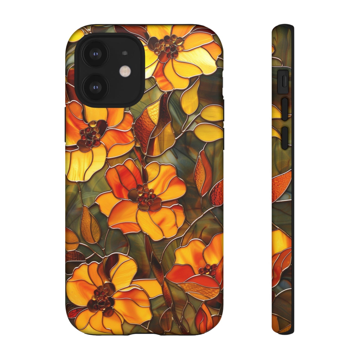 Orange Floral Phone Case Stained Glass Style