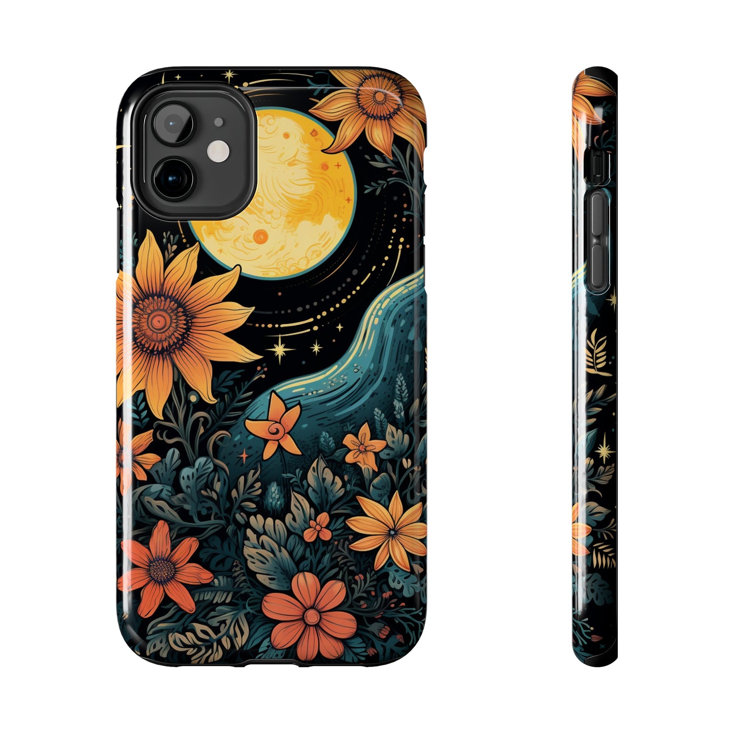 Boho Meets Cottagecore: Floral Sun, Moon & Stars iPhone Case – A Celestial Delight