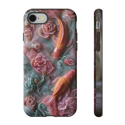 Pink Marble Fish Asian Jade Carving Koi Art Phone Case