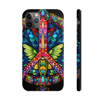 Peace Stained Glass Tough iPhone Case | Trippy Psychedelic Art Flowers Floral Aesthetic Retro iPhone 14 Plus 13 12 7 8 Se Trendy Hippie Boho