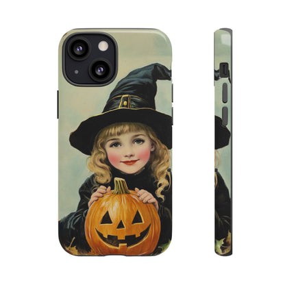 Vintage Halloween Card Witch and Jack-o'-lantern Phone Cover