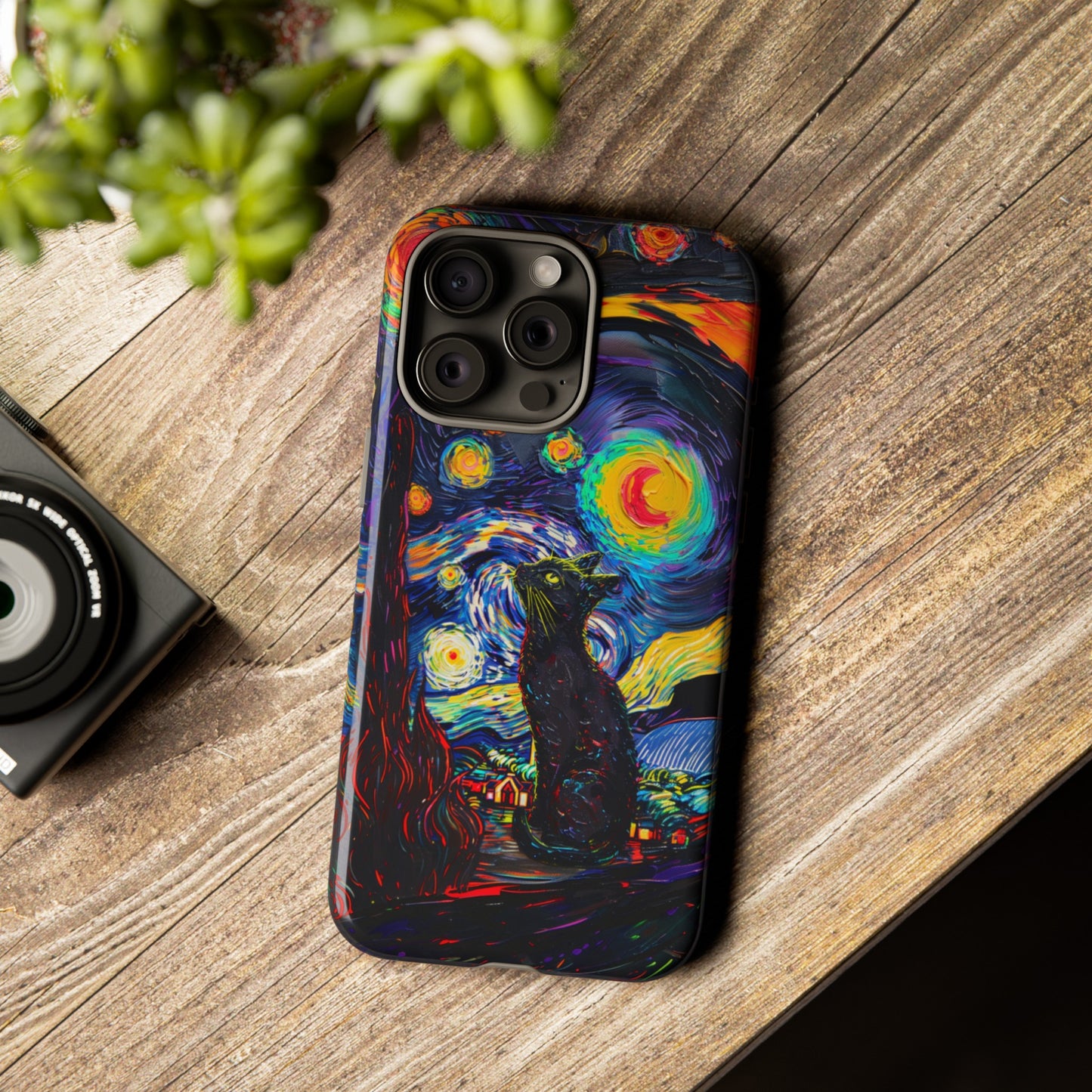 Starry Night Black Cat Van Gogh Painting Art Phone Case