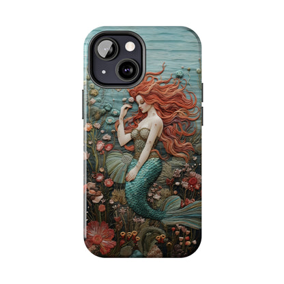 Siren's Song: Mermaid Elegance Apple Phone Case | Embroidery-Inspired iPhone Case