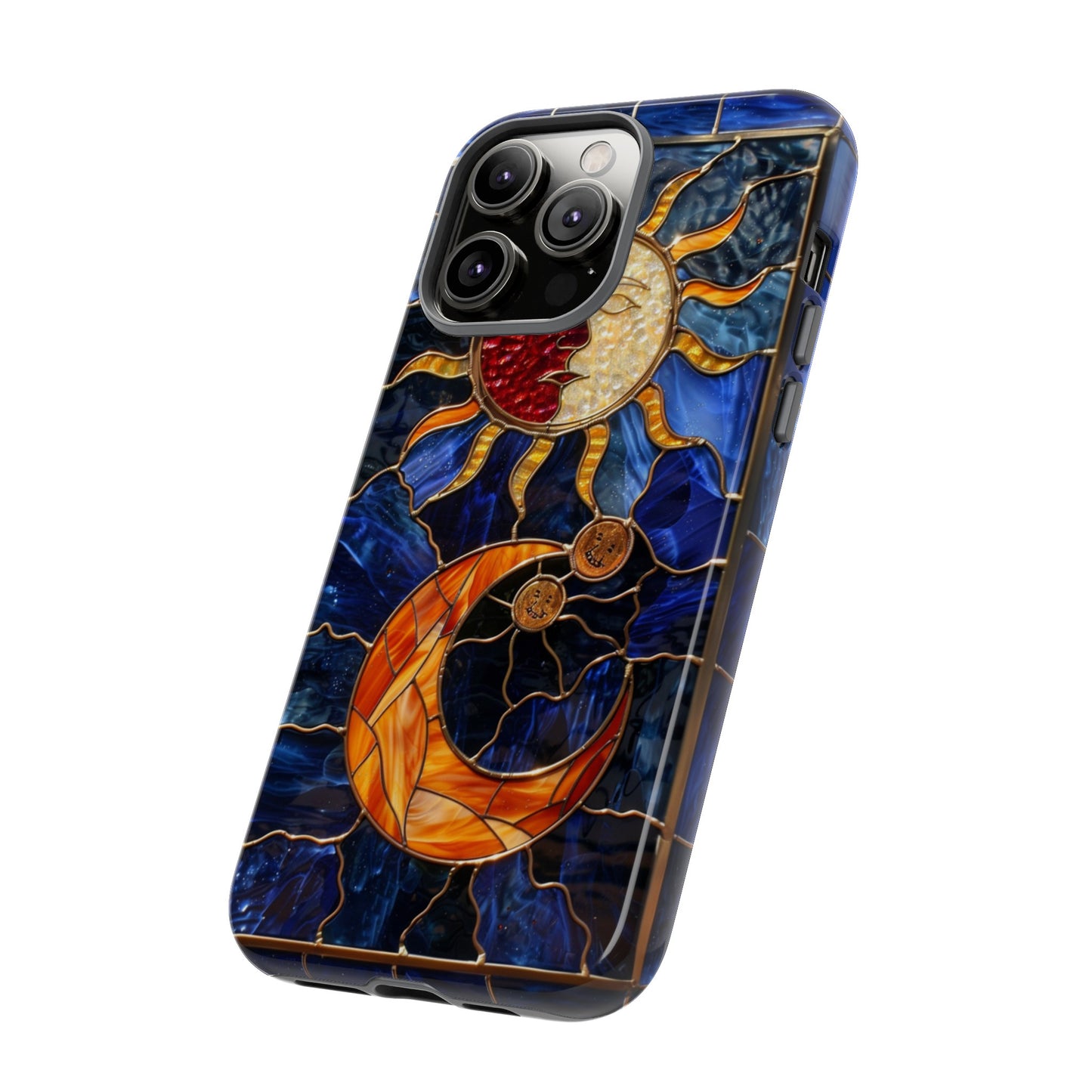 Celestial Stained Glass Moon and Stars iPhone 15 Case