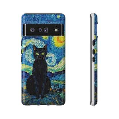 Starry Night Van Gogh Black Cat iPhone, Samsung Galaxy, Google Pixel  Case | Embrace Artistic Whimsy and Feline Charm