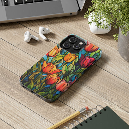 Stained Glass Tulip Floral Aesthetic iPhone Case | Embrace the Beauty of Nature in Full Bloom