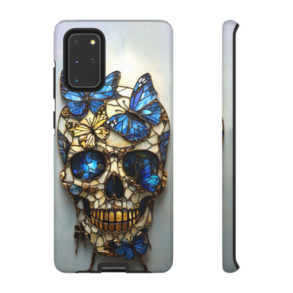 Gold and Blue Stained Glass Skull and Butterflies Phone Cover