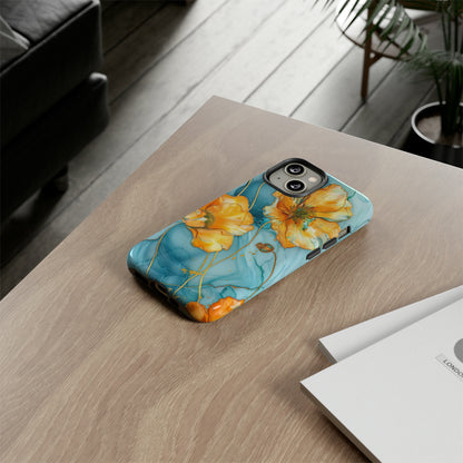 Gold Poppies Color Splash Floral Design Phone Case