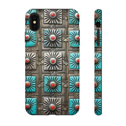 Vintage Navajo Native American Turquoise Concho Phone Case for iPhone 15, 14, 13, 12, 11 Pro Max, 14 Plus, iPhone XS Max, iPhone XR, iPhone 7, 8, 14, 15 Plus, SE