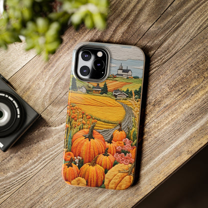 Harvest Hues: Halloween Pumpkin Patch | Embroidered Landscape for iPhone Range