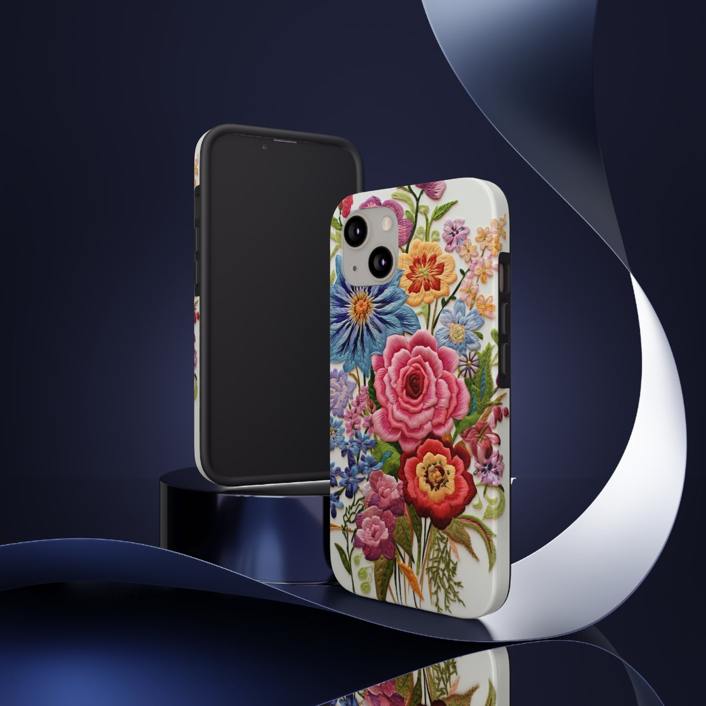 Embroidery Style Floral Aesthetic Flowers in Retro Vintage Tough Case iPhone Case