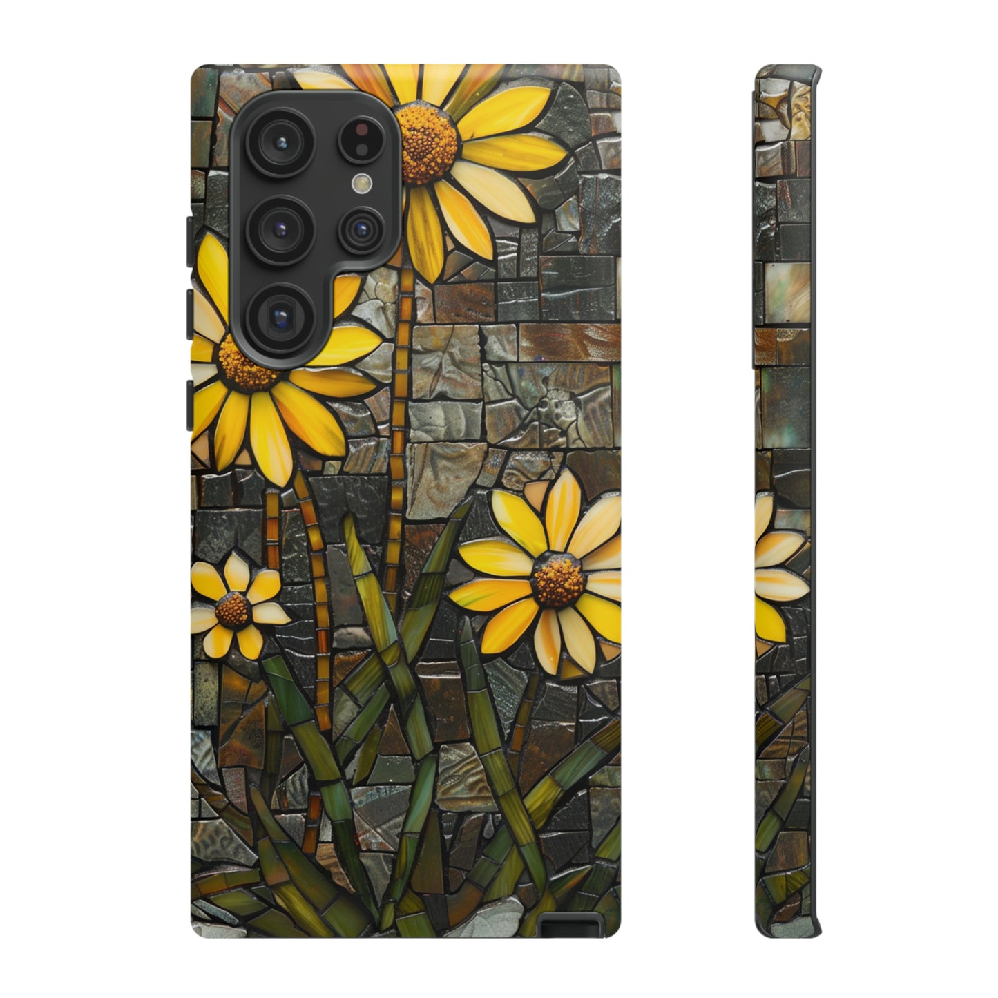 Yellow and Gold Daisy Mosaic Stained Glass Phone Case for iPhone 15, 14, Pro Max, 13, 12 & Samsung Galaxy S23, S22, S21, Google Pixel