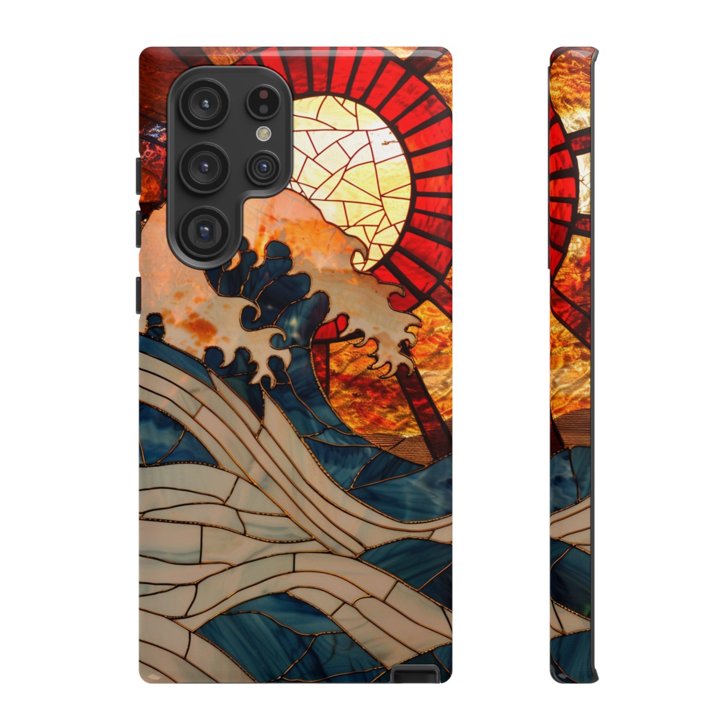 Japanese Rising Sun Phone Case Stained Glass Ocean Wave