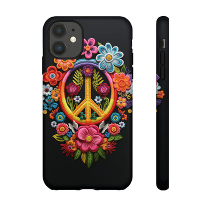 Peace Sign Embroidery Floral Hippie Style Phone Case