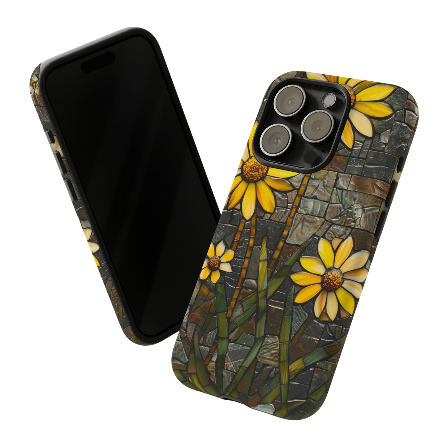 Yellow and Gold Daisy Mosaic Stained Glass Phone Case for iPhone 15, 14, Pro Max, 13, 12 & Samsung Galaxy S23, S22, S21, Google Pixel