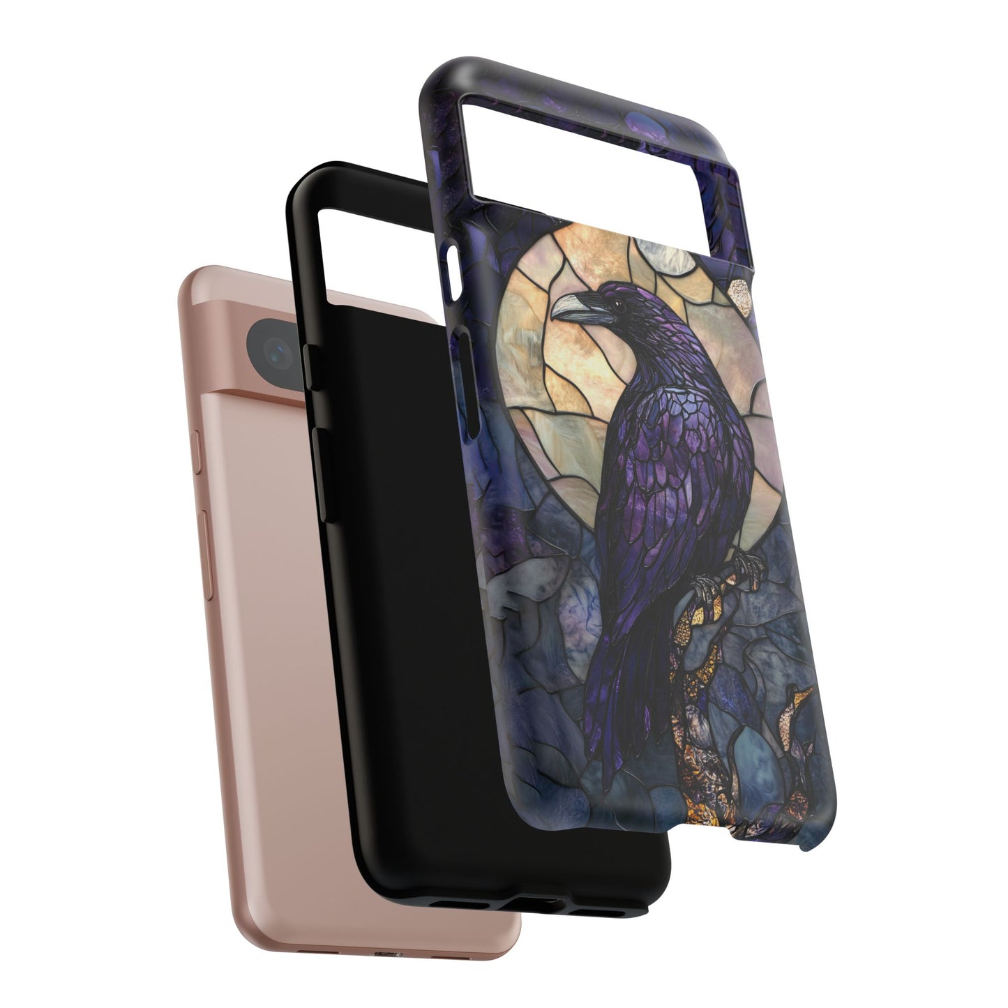 Halloween Phone Case Purple Raven Stained Glass Style Spooky Moon Phone Cover