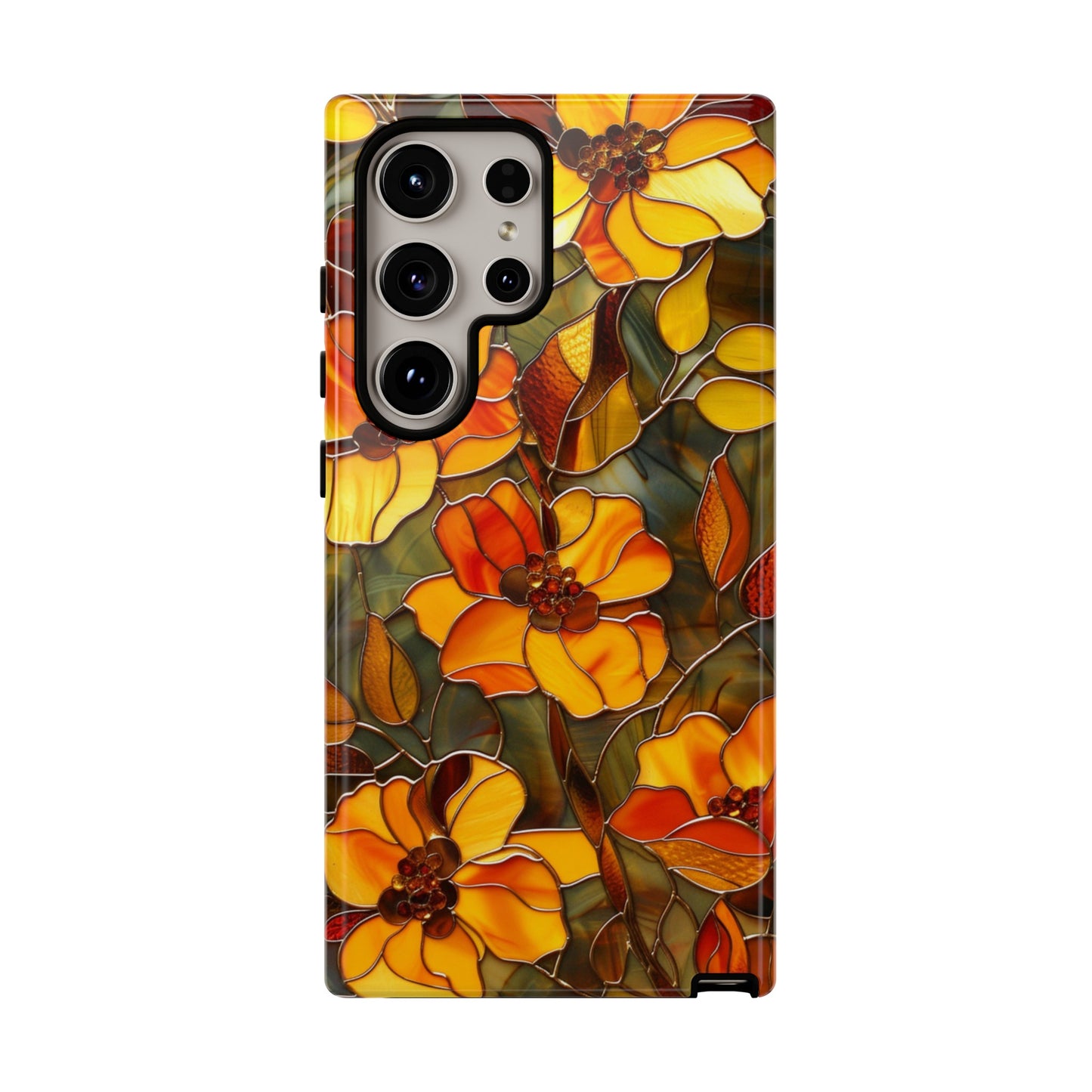 Orange Floral Phone Case Stained Glass Style