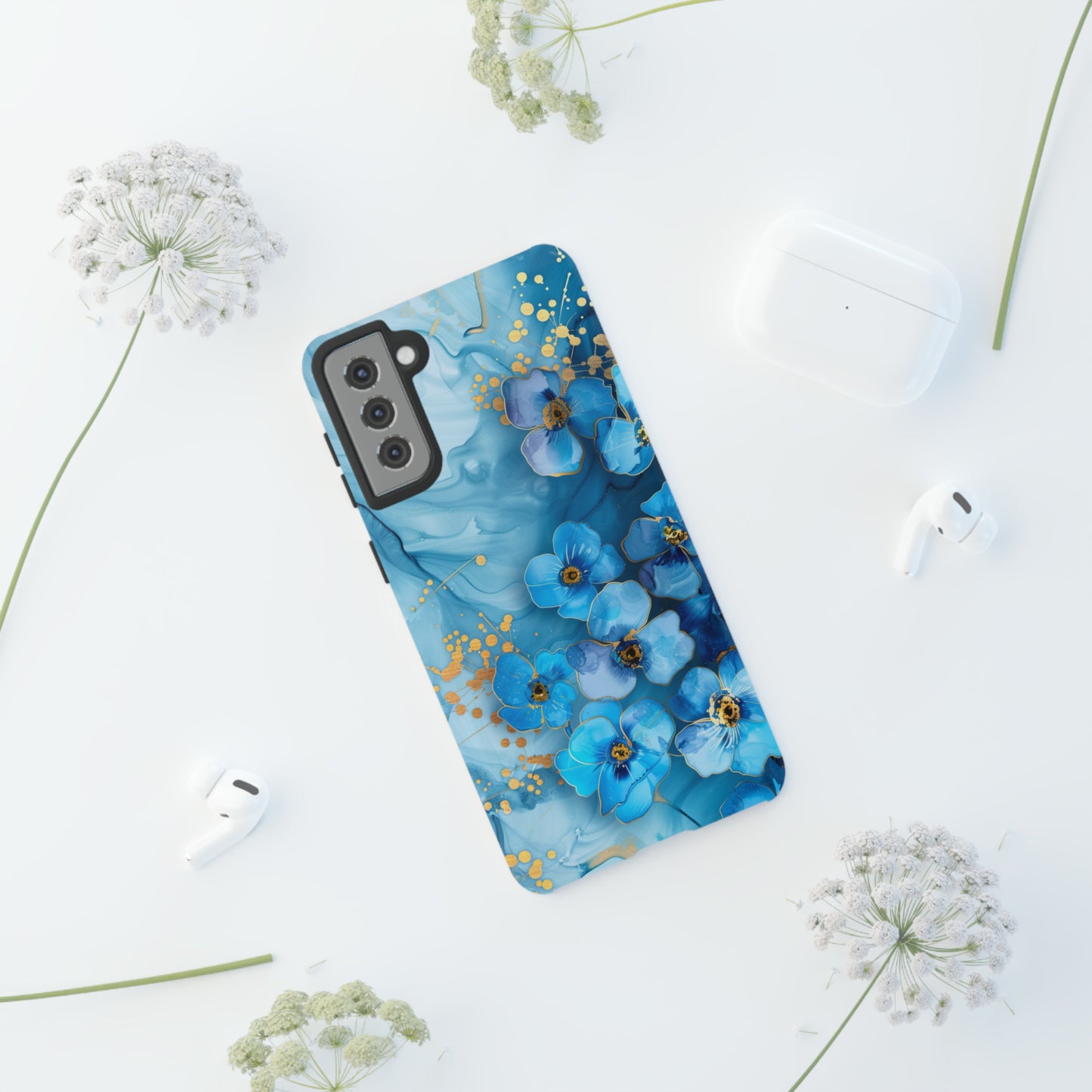 Forget Me Nots Gold Color Splash Floral Design Phone Case