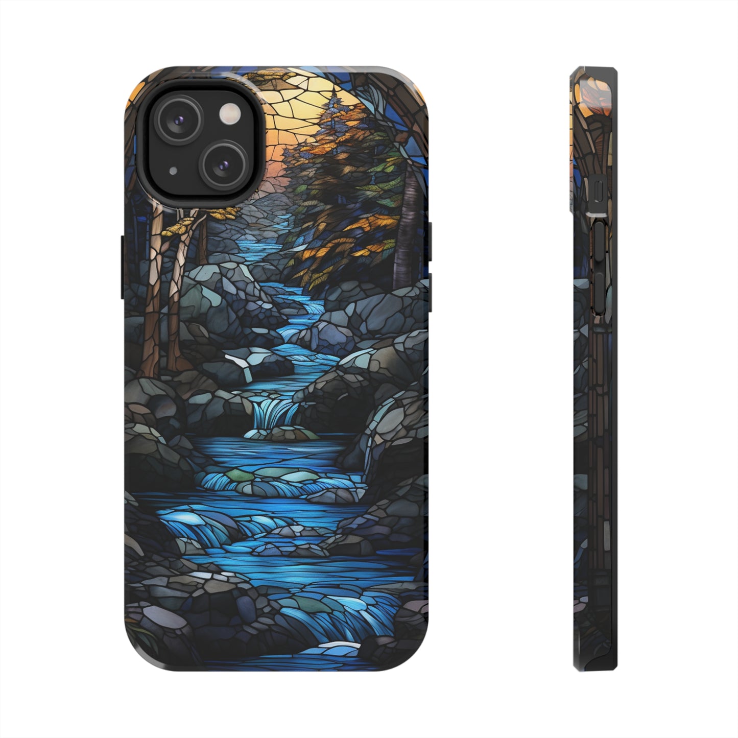 Stained Glass Stone Bridge and River Phone Case: Art Nouveau Floral Design | Bohemian Elegance Compatible with iPhone 14 Pro Max