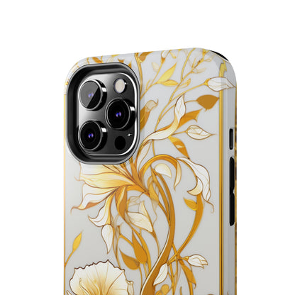 Gold floral Elegance: Art Deco Stained Glass iPhone Case | Vintage Glamour & Modern Protection for iPhone Models 11 through 14 Pro Max