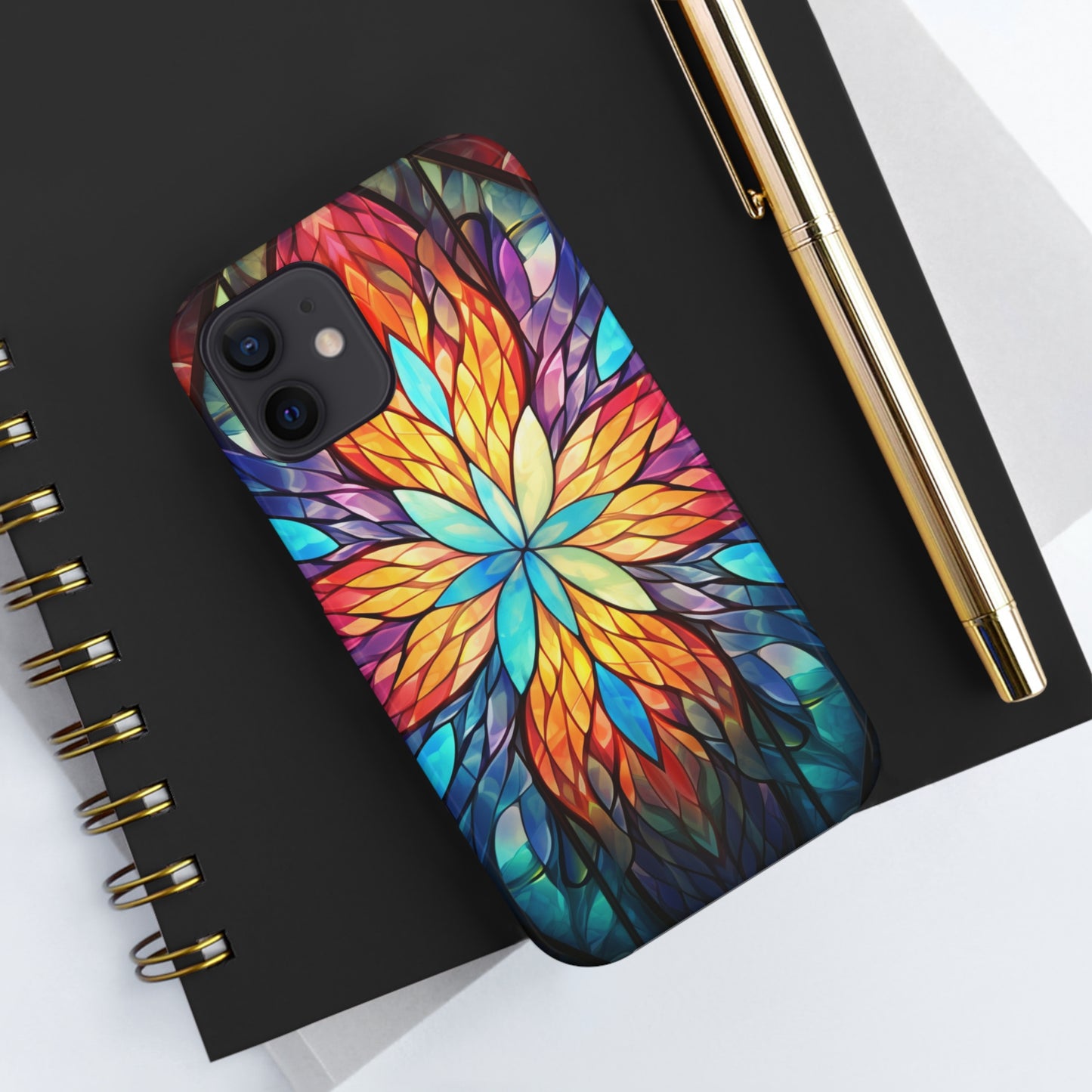 Stained Glass Tough iPhone Case | Trippy Psychedelic Colorful Flowers Floral Aesthetic Retro iPhone 14 Plus 13 12 7 8 Se Trendy Hippie Boho