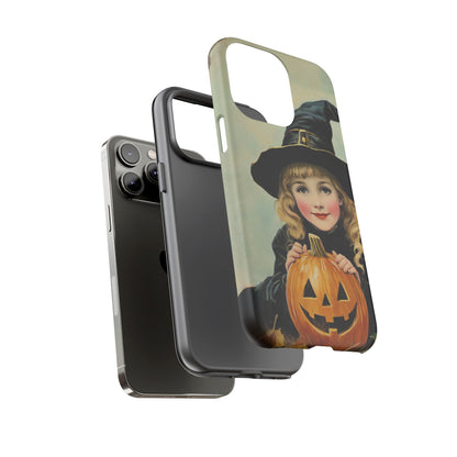 Vintage Halloween Card Witch and Jack-o'-lantern Phone Cover