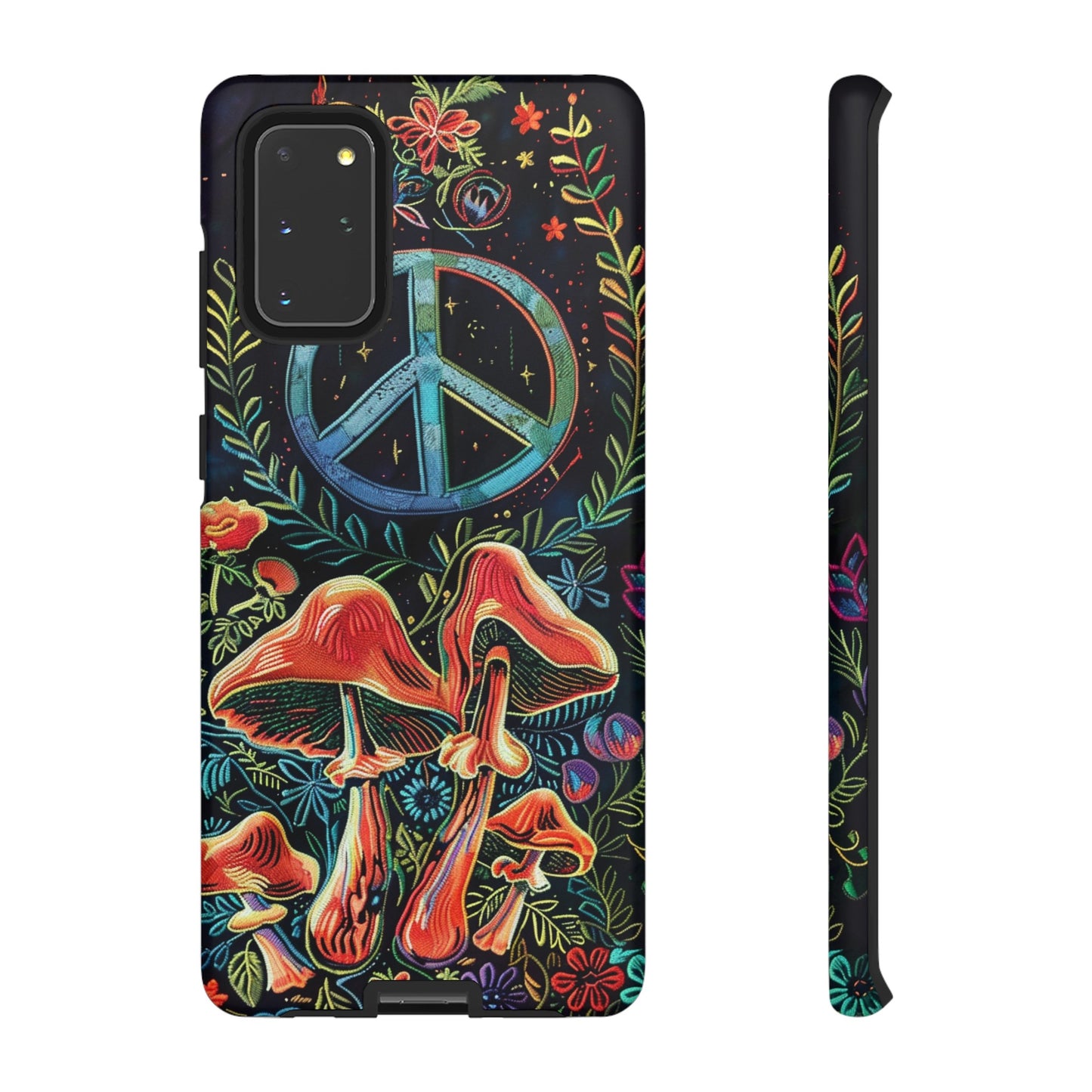 Embroidery Style Magic Mushrooms and Peace Sign Phone Case