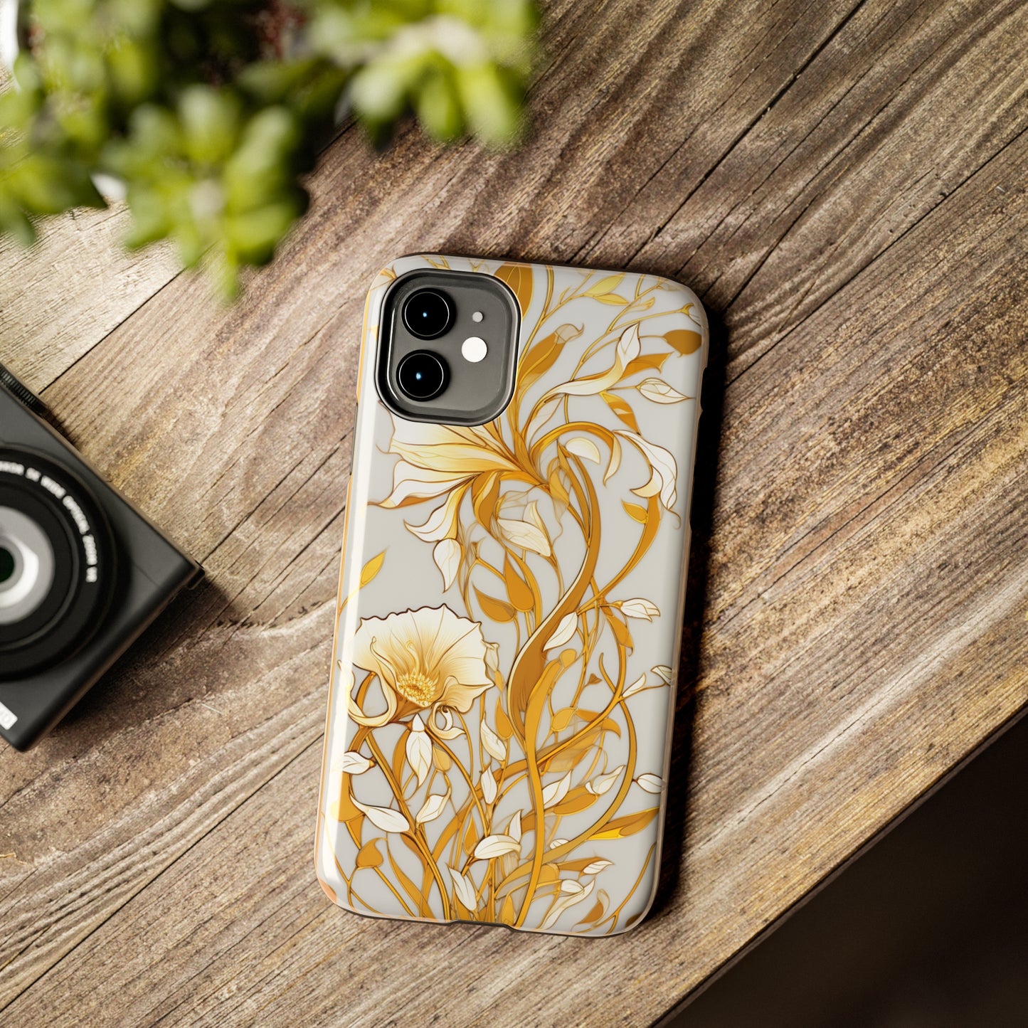 Gold floral Elegance: Art Deco Stained Glass iPhone Case | Vintage Glamour & Modern Protection for iPhone Models 11 through 14 Pro Max