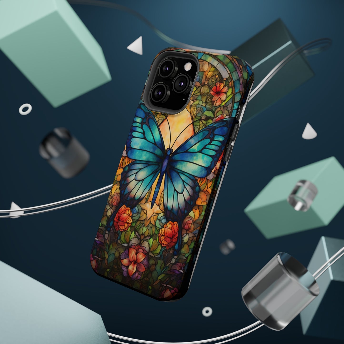 Butterfly Stained Glass MagSafe iPhone Case | Floral Aesthetic Art Retro Phone Tough Case iPhone 14 Plus 13 12 7 8 SE Hippie Boho Style