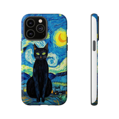 Starry Night Van Gogh Black Cat iPhone, Samsung Galaxy, Google Pixel  Case | Embrace Artistic Whimsy and Feline Charm