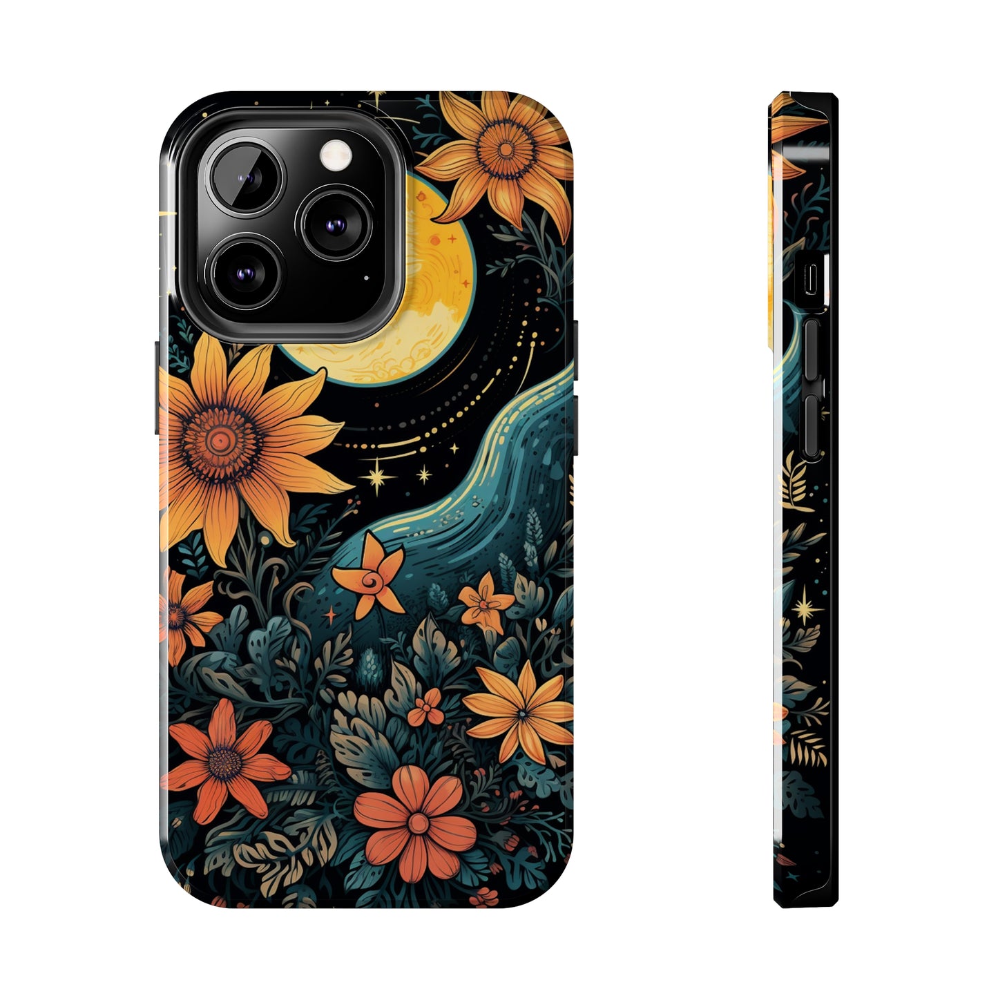 Boho Meets Cottagecore: Floral Sun, Moon & Stars iPhone Case – A Celestial Delight