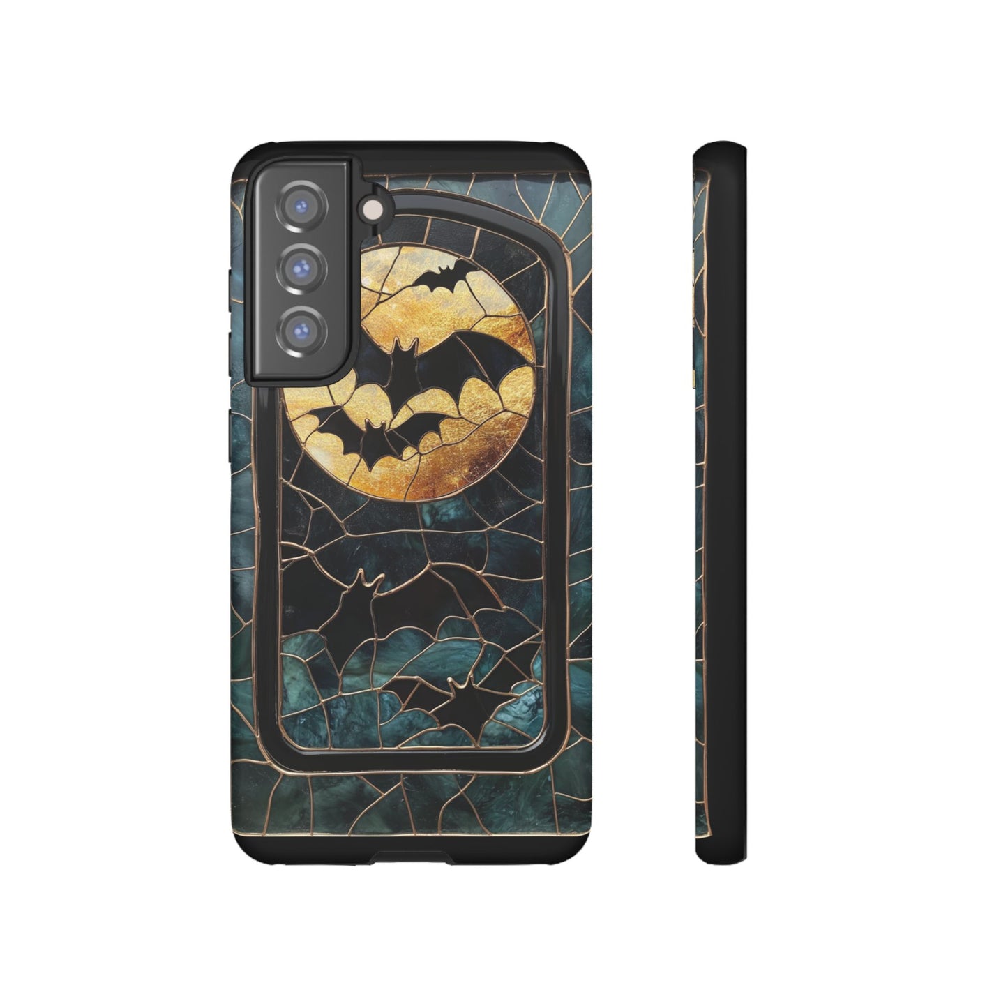 Halloween Phone Case Bats Stained Glass Style Spooky Moon Phone Cover