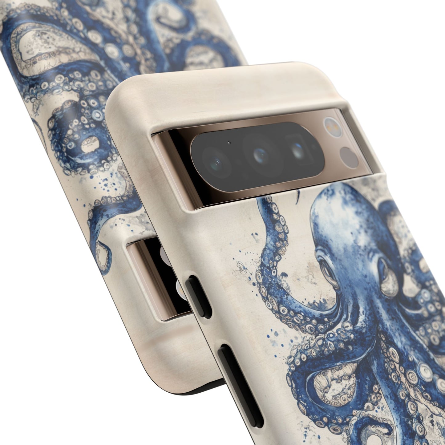 Vintage Japanese Art Style Blue Octopus and Waves Phone Cover