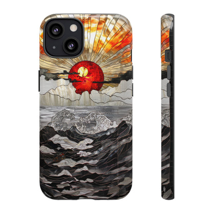 Japanese Rising Sun Phone Case Stained Glass Ocean Wave Phone Cover iPhone 15 Case